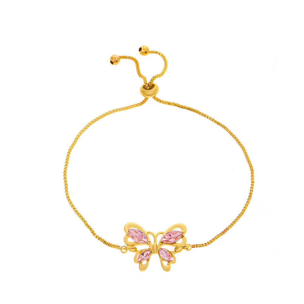 Wholesale Pink Zircon Butterfly Alloy Bracelet